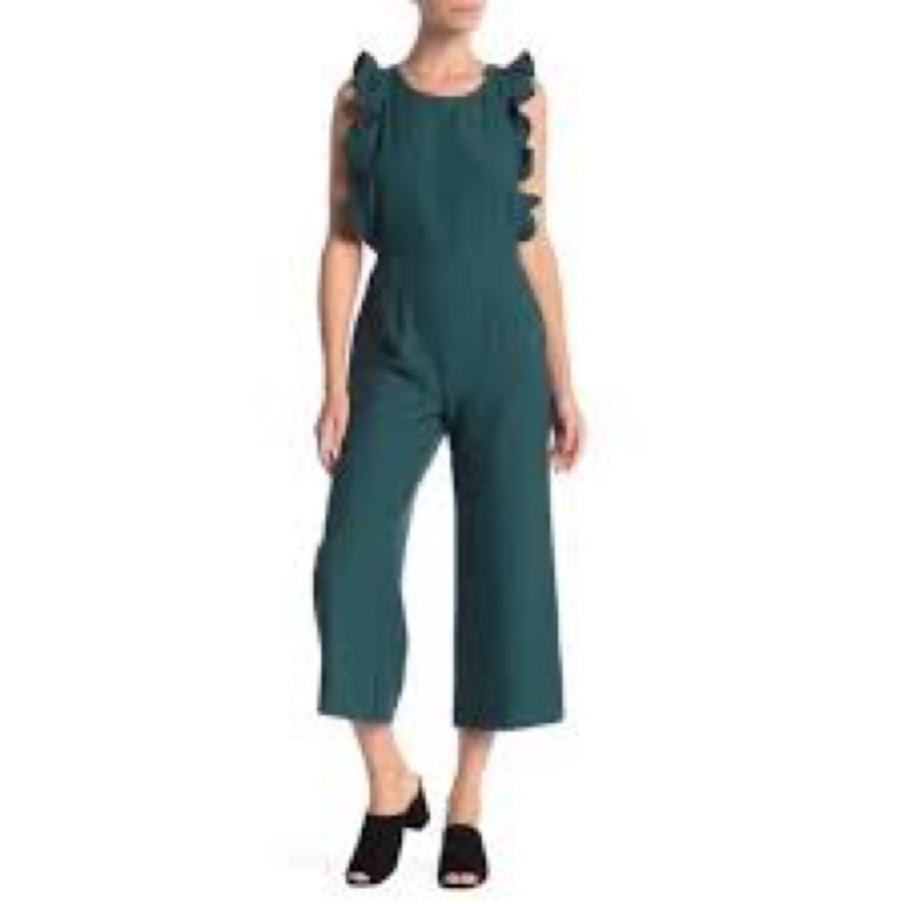 NWT Nordstrom Free Press green cropped wide leg ruffle pinafore jumpsuit, medium